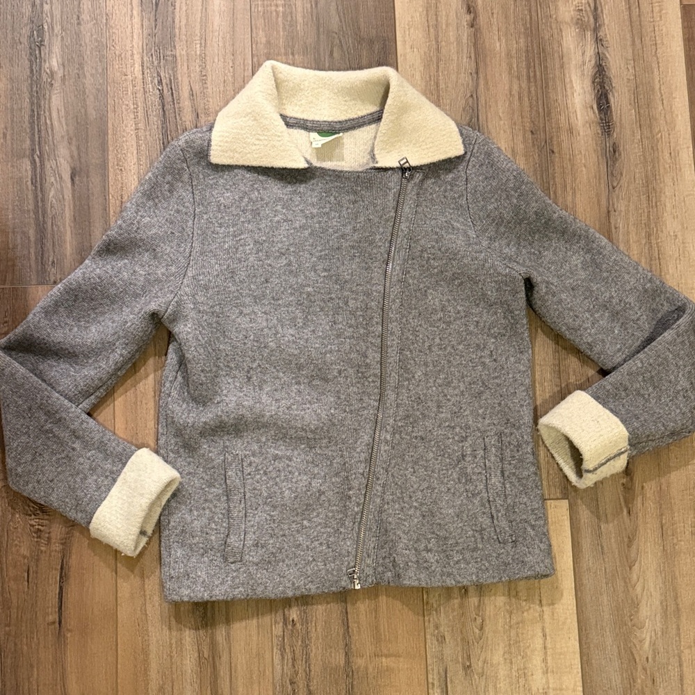 Anthropologie Gray Teddy Jacket with Cream Collar alpaca wool